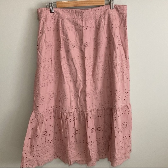 LOFT Blush Pink Eyelet Midi Ruffle Skirt, Women’s Size 14, pastel cotton - Picture 7 of 9